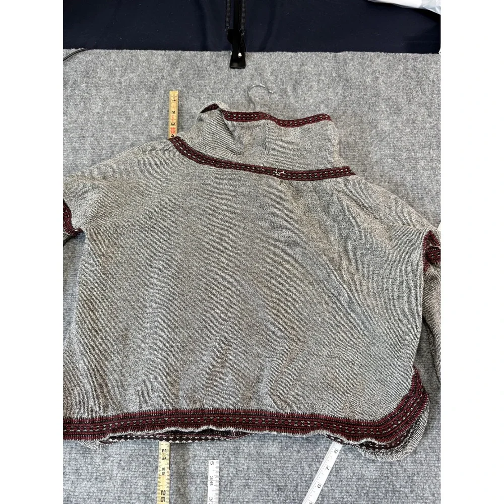 Lucky Brand Embroidered Cowl Neck Sweater Size S Grey Red Boho EUC
